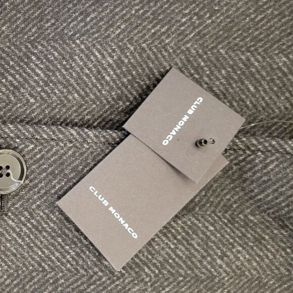 Club Monaco Loukas Herringbone Manteaux Black Mix/Noir Wool Coat - Men's, NWT - Picture 8 of 10